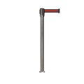 Montour Line Retractable Belt Fixed Stanchion, 2ft Sat.Steel Post  9ft. Bk/R H Belt MX530F-SS-BRH-90